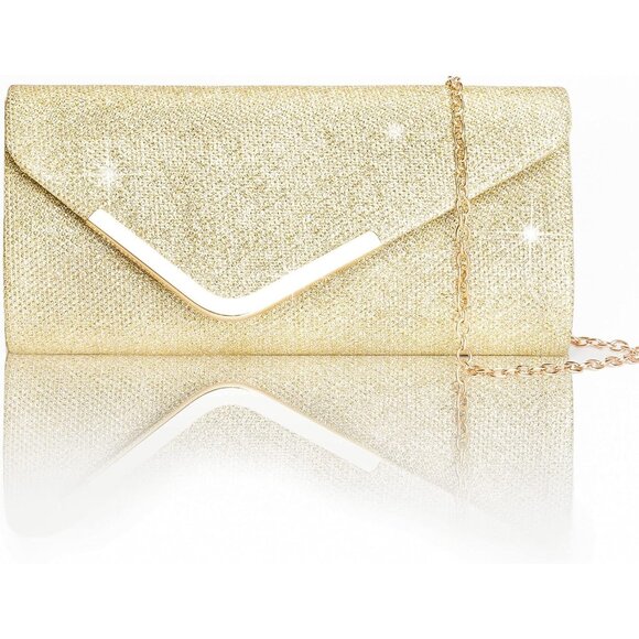 Women Gold Trendy Clutch Purses Evening Fashion Envelope Cross-Body Handbags - Picture 1 of 7